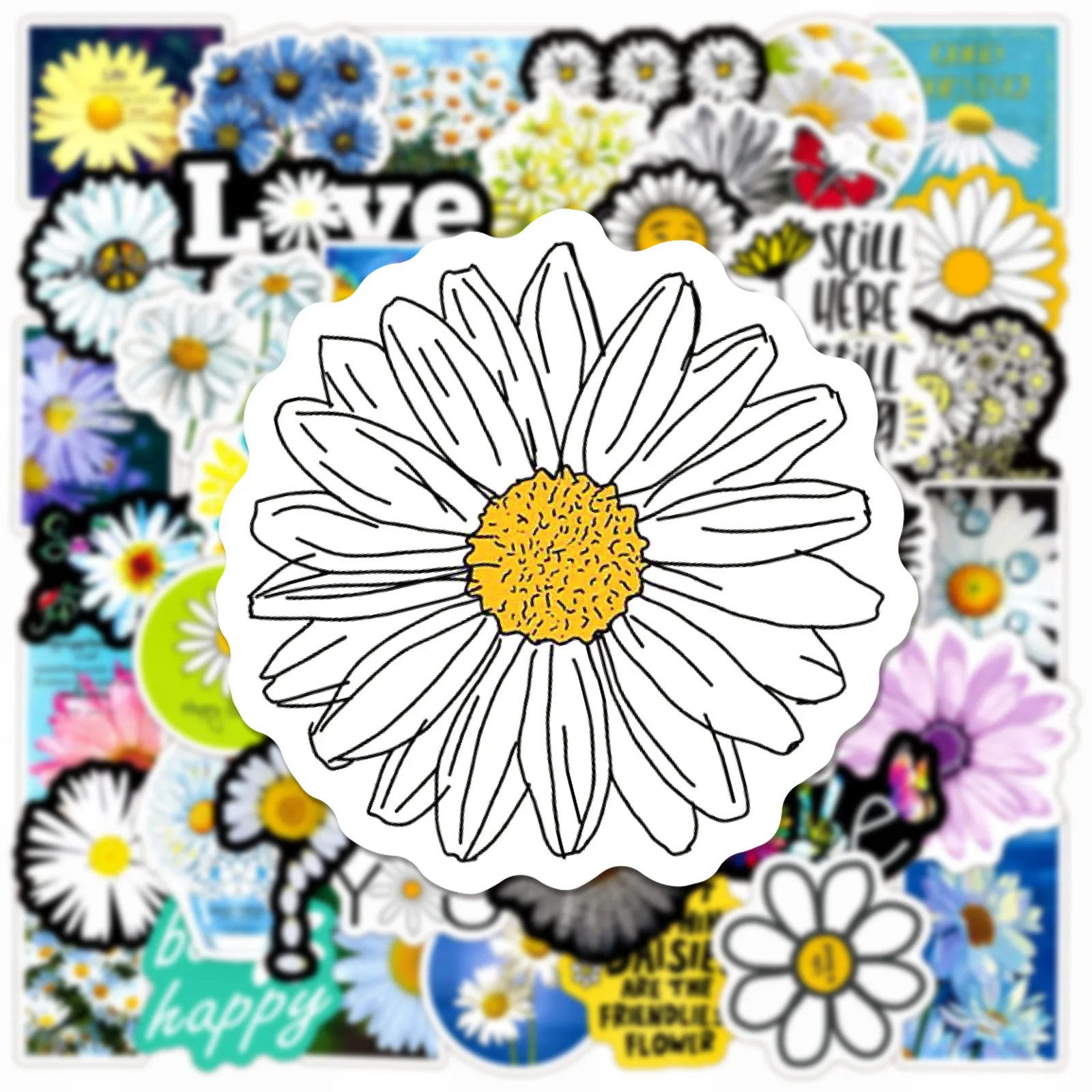 

10/50PCS Cartoon Daisy Stickers Plant Flower Graffiti DIY Motorcycle Luggage Skateboard Bike Classic Toy Waterproof Decal Toys
