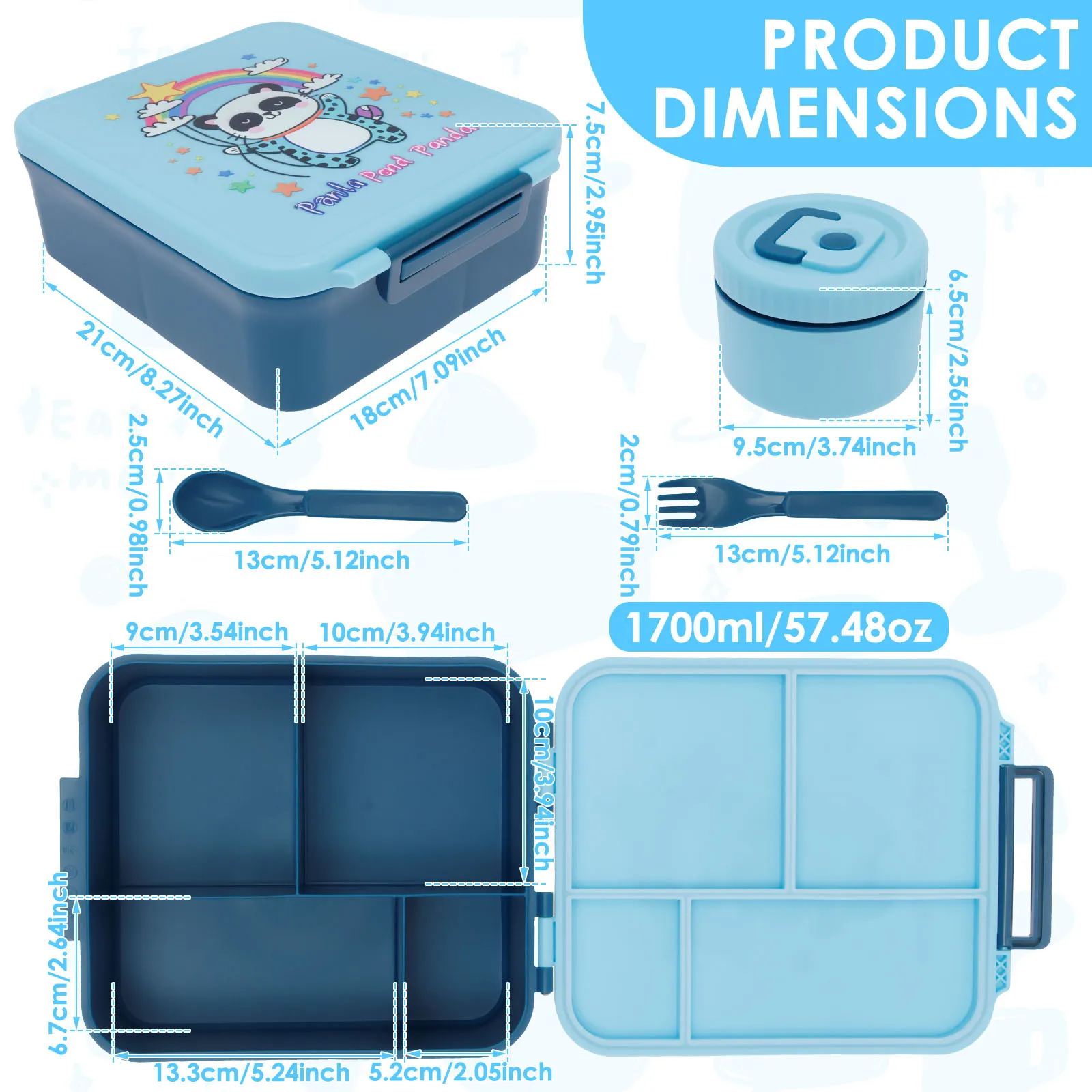 صندوق غداء مكون من أربع حجرات من الفولاذ المقاوم للصدأ، صندوق غداء خارجي مع سكين وعاء الحساء وشوكة مناسبة للأطفال والطلاب