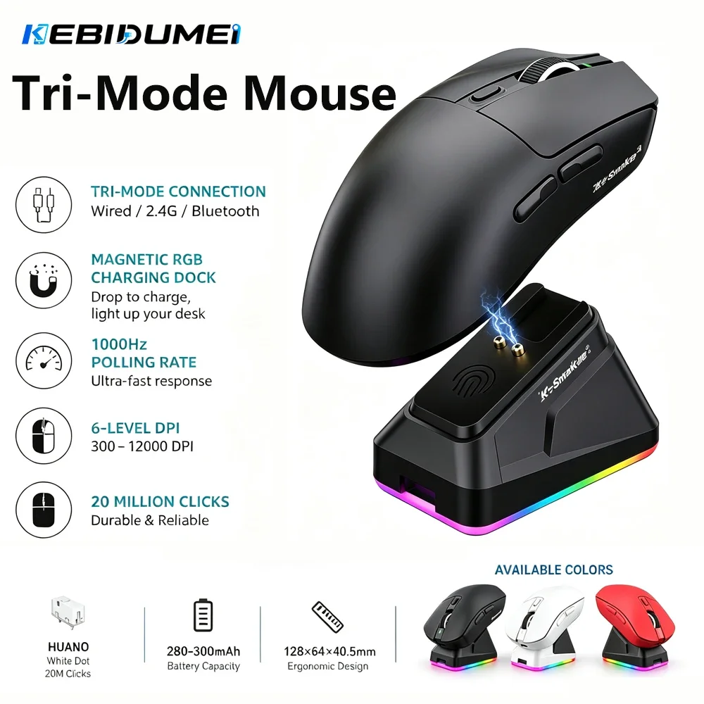 KEBIDUMEI Wireless Gaming Mouse Dock RGB Mouse Magnetic Charging Dock Tri-Mode Bluetooth Mouse E-sports Mice For PC Lightweight