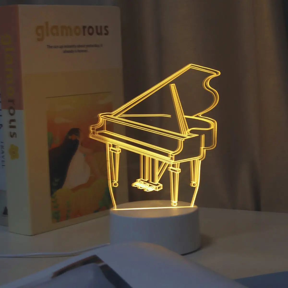 Piano 3D night light, bedroom and study atmosphere decoration USB warm color light, Thanksgiving, holiday gift for friends.