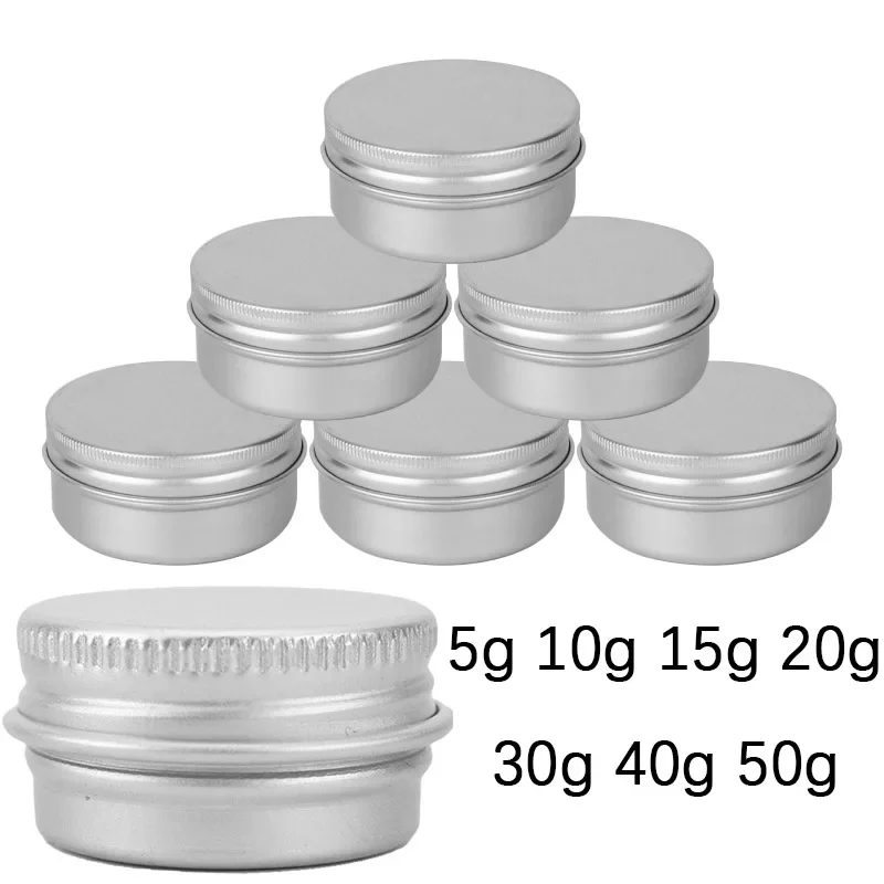 10Pcs 5g 10g 15g 20g 30g 40g 50g Sliver Aluminum Tin Cans Round Tea Candle Cosemtic Jar Lip Balm Containers Box With Screw Lid