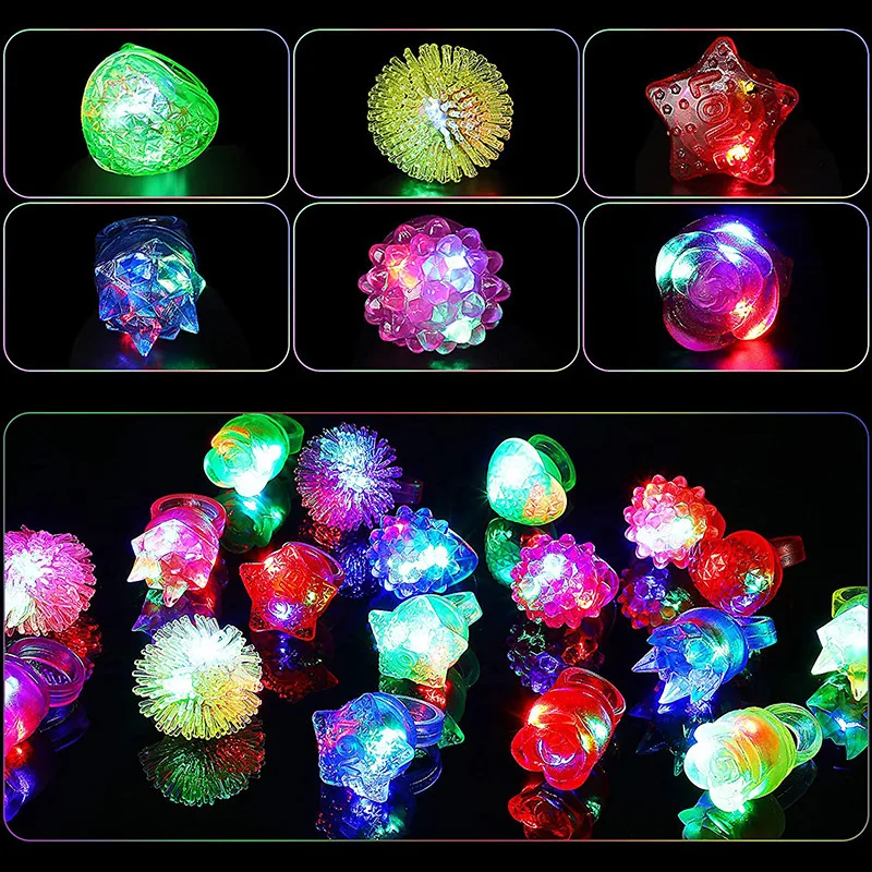 10pcs Glowing Rings LED Light Up Luminous Rings Party Favor Toys Flash Led Lights Glow In The Dark Party Supplies view 5