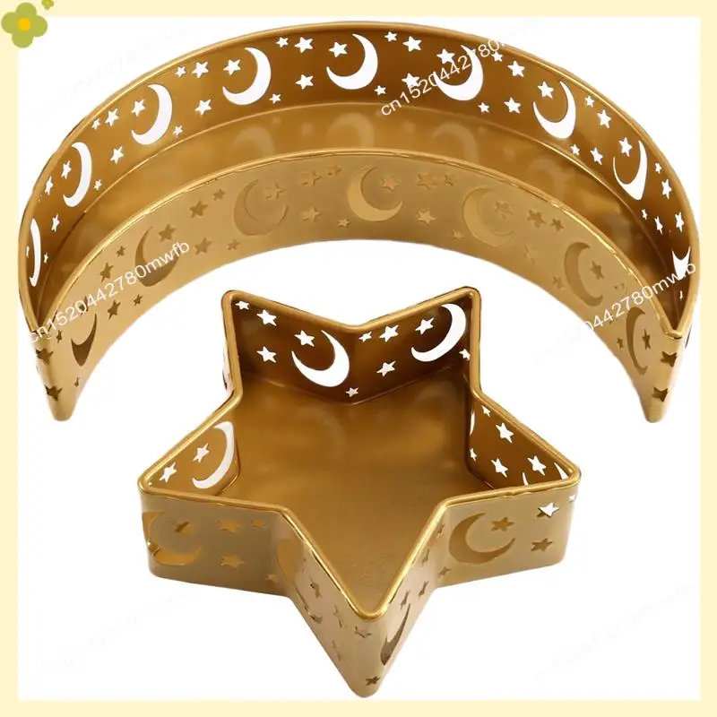 

LDHL Ramadan Serving Trays Iron Eid Mubarak Moon Star Serving Trays Food Pastry Dessert Display Holder A