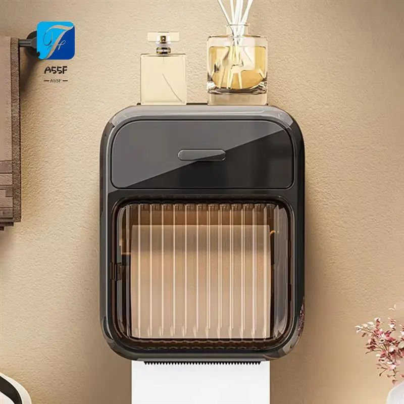 

A55F-Toilet Paper Box Toilet Paper Roll Storage Rack Bathroom Roller Tissue Holder Wall Mounted Tissue Boxes Bathroom