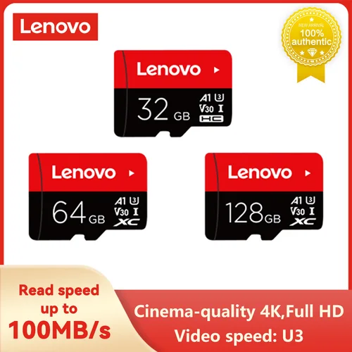 Tarjeta de memoria Lenovo TF 128GB 64GB 32GB U3 V30 4K Full HD Micro TF Mini tarjeta SD tarjeta de memoria Flash TF 100 MB/s para teléfono/ordenador