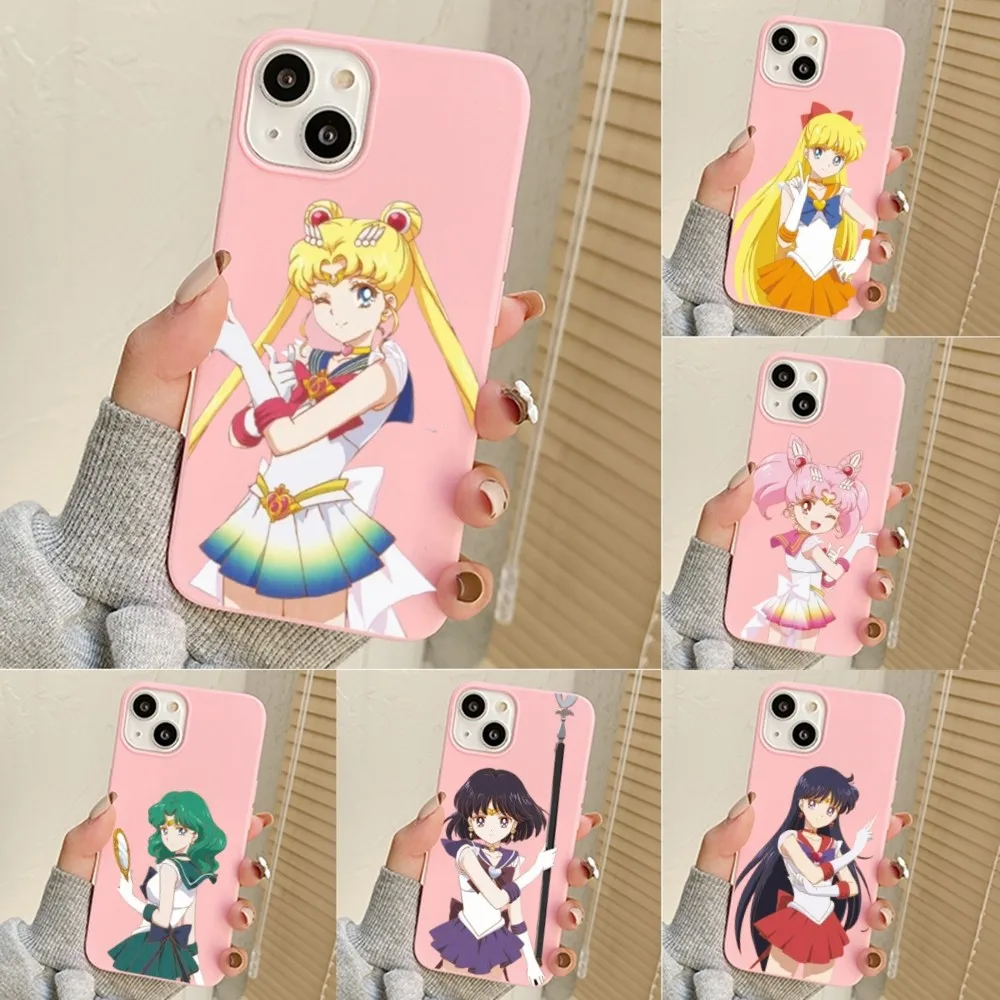 Beautiful S-Sailor M-Moon GIRLS Phone Case For Iphone 11 13 14 Pro Max X Xr Xs Max Se2020 12mini Pink Cover Case