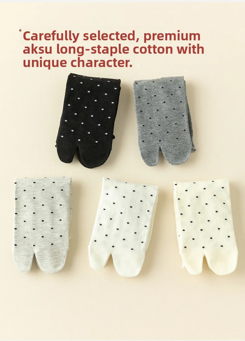 Polka Dot Tabi Zehensocken Damen Baumwolle Einfarbig Japanische Kimono Flip-Flop-Sandalen Split-Socken Mittel Schwarz Weiß Zwei-Zehen-Socken Finger – Detail 2