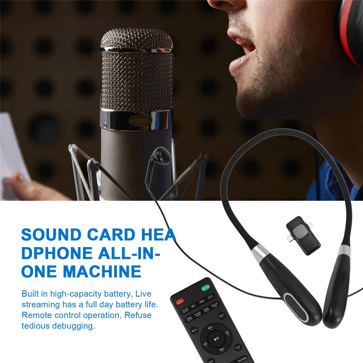 Bluetooth sem fio placa de som ao vivo tudo-em-um fone de ouvido embutido placa de som receptor sem fio fone de ouvido ao vivo streaming ao vivo