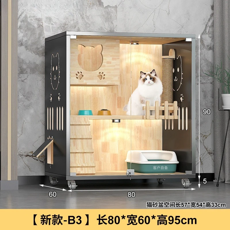 Cat villa cat cage solid wood cat toilet integrated breathable large space luxury cat cat cat house cat nest warm and closed