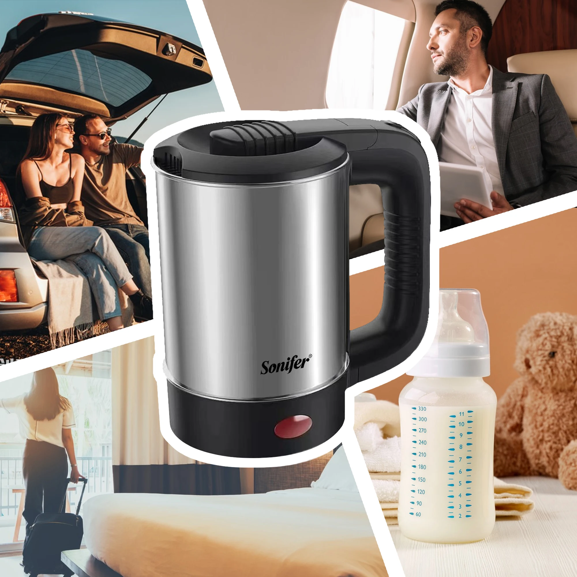 0.5L Mini Electric Kettle Tea Coffee Stainless Steel 600W Portable Travel Water Boiler Pot For Hotel Family Trip Sonifer