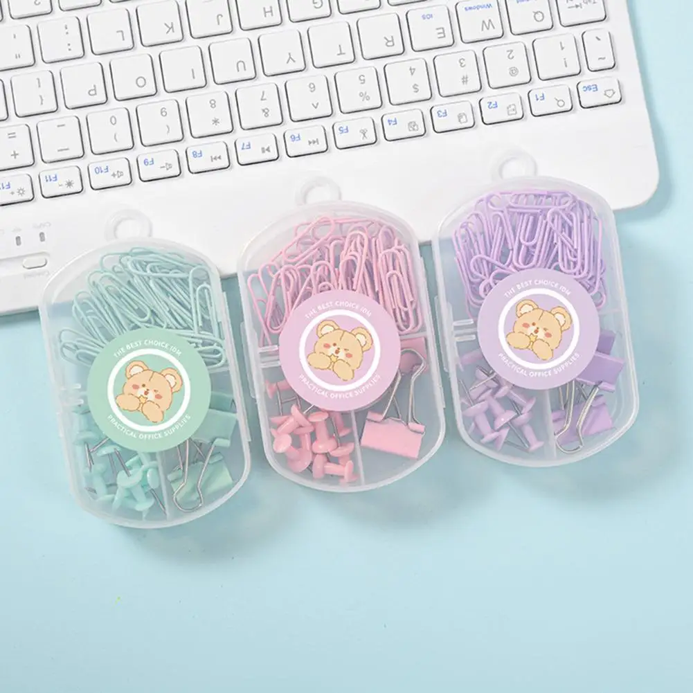 Paper Clip Set Durable Rustproof Dovetail Clamp I-shaped Nail Set with Storage Box for Office School Organization