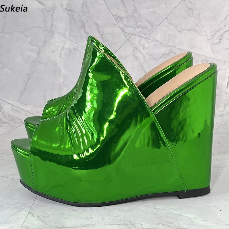

Sukeia Женские сандалии ручной работы на платформе без шнуровки на танкетке Высокие каблуки с открытым носком Зеленые, синие туфли для вечеринок Женские американские большие размеры 5-20