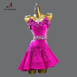 Vestido latino, traje de línea de competición, falda con flecos para baile de graduación, ropa de mujer, disfraz de Samba, Ropa de baile Sexy para niñas, personalizada