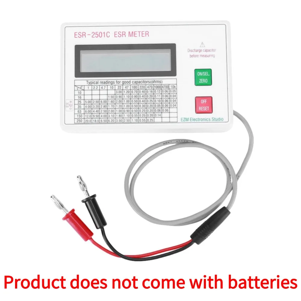 Capacitor ESR DCR Tester Test In Circuit Capacitance Meter With Test Leads Clip Battery LCD Display ESR Meter Smart Shutdown