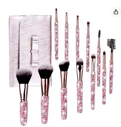 12Pcs/set Diamond-studded Makeup Brushes Gems Makeup Beauty Tools Full Diamond Loose Powder Foundation Concealer Brush Bling