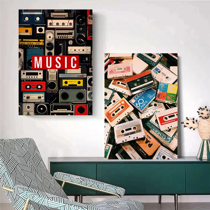 Classic Pop Golden Vinyl Record Cassette Tape Poster Music Modern Prints Canvas Painting Wall Art Picture Home Living Room Decor view 3