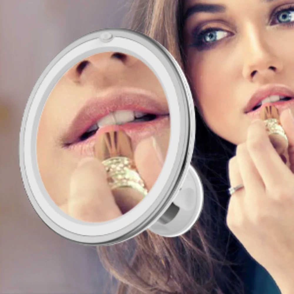 Flexible 10x Magnifying Mirror LED LightingTouch Screen Portable Dressing Table Makeup Dry Battery