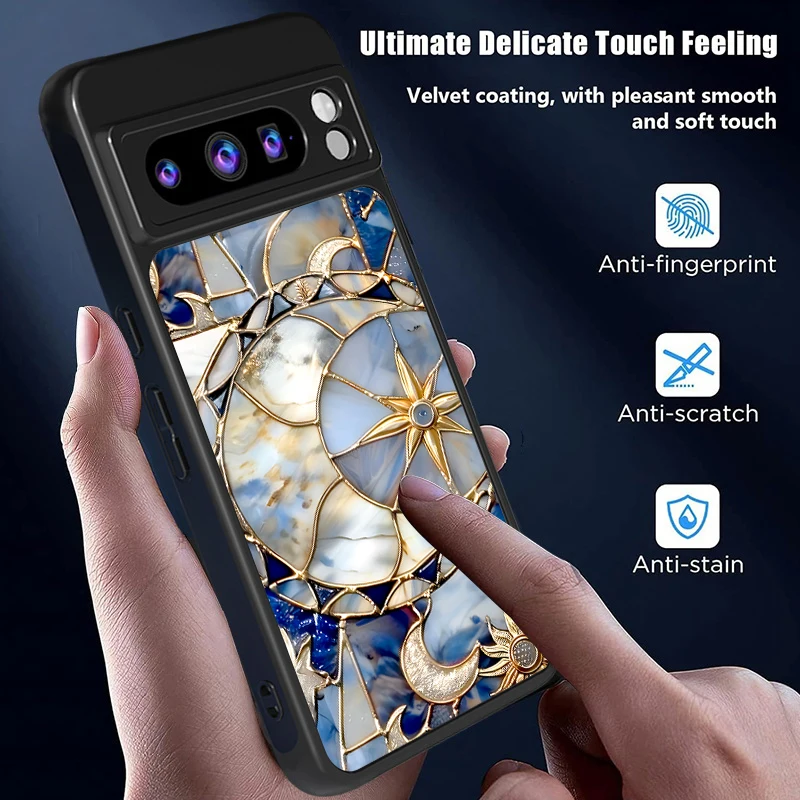 Magnetic Case For Google Pixel 10 8 7 Pro Pixel 9 10 Pro XL 9A 8A 7A For Magsafe Retro Moon Star Pattern Hard Matte Phone Cover view 3