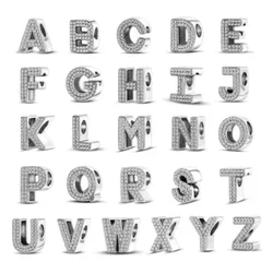 New 925 sterling silver 26 letter charm beads that fit the original charm bracelet string, women's homemade jewelry