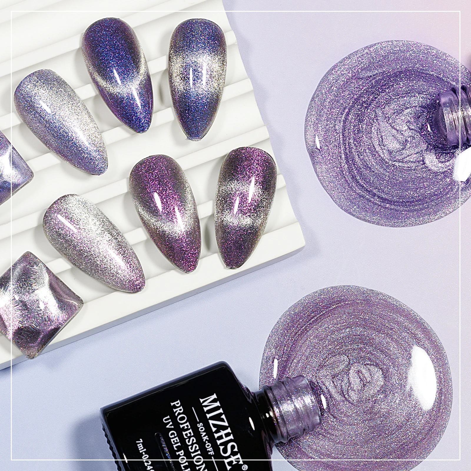 MIZHSE Aurora Kit de esmalte de uñas en Gel para ojos de gato, 2 uds., barniz de Gel Led UV magnético para remojar, Gel morado y plateado para uñas de invierno DIY