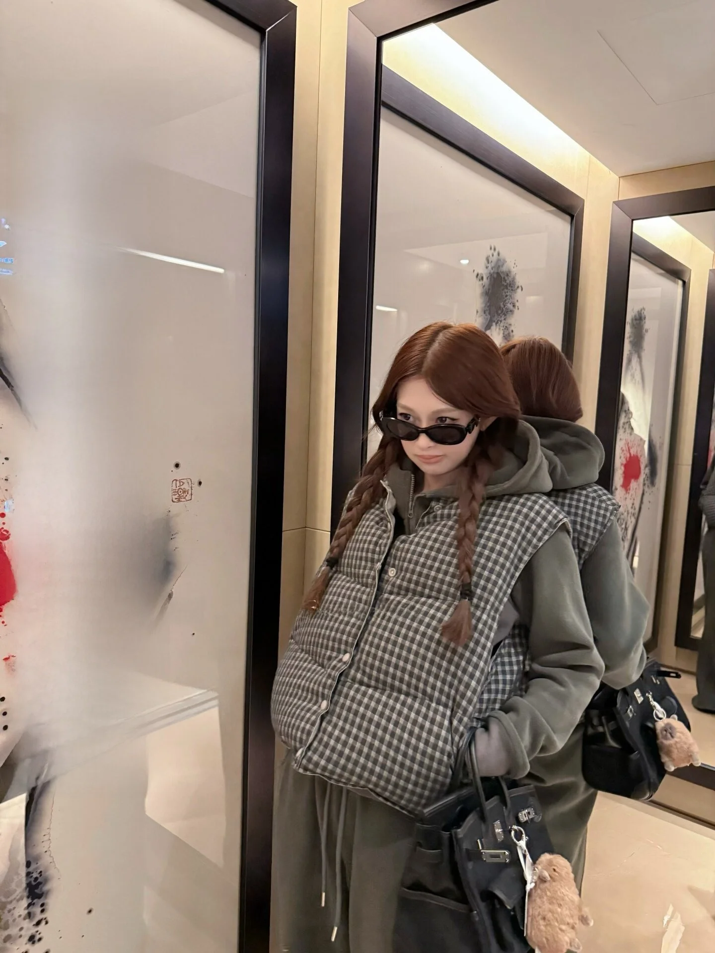 

ato Hero Women's Plaid Micro-Tortoise Ba Jaet Double-Sided ey een Splicing down Vest Warm Thi Long Sve Coat