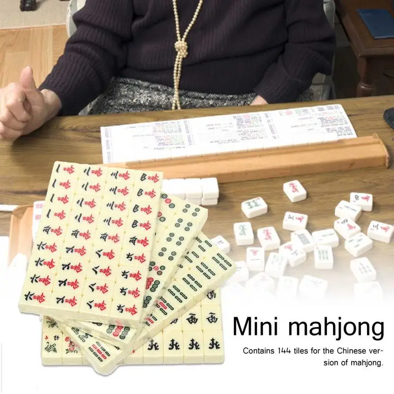 Mah-Jong-Juego de mesa Manual en inglés, juguete chino portátil con caja, juego de juegos de azar para fiestas, 144 piezas