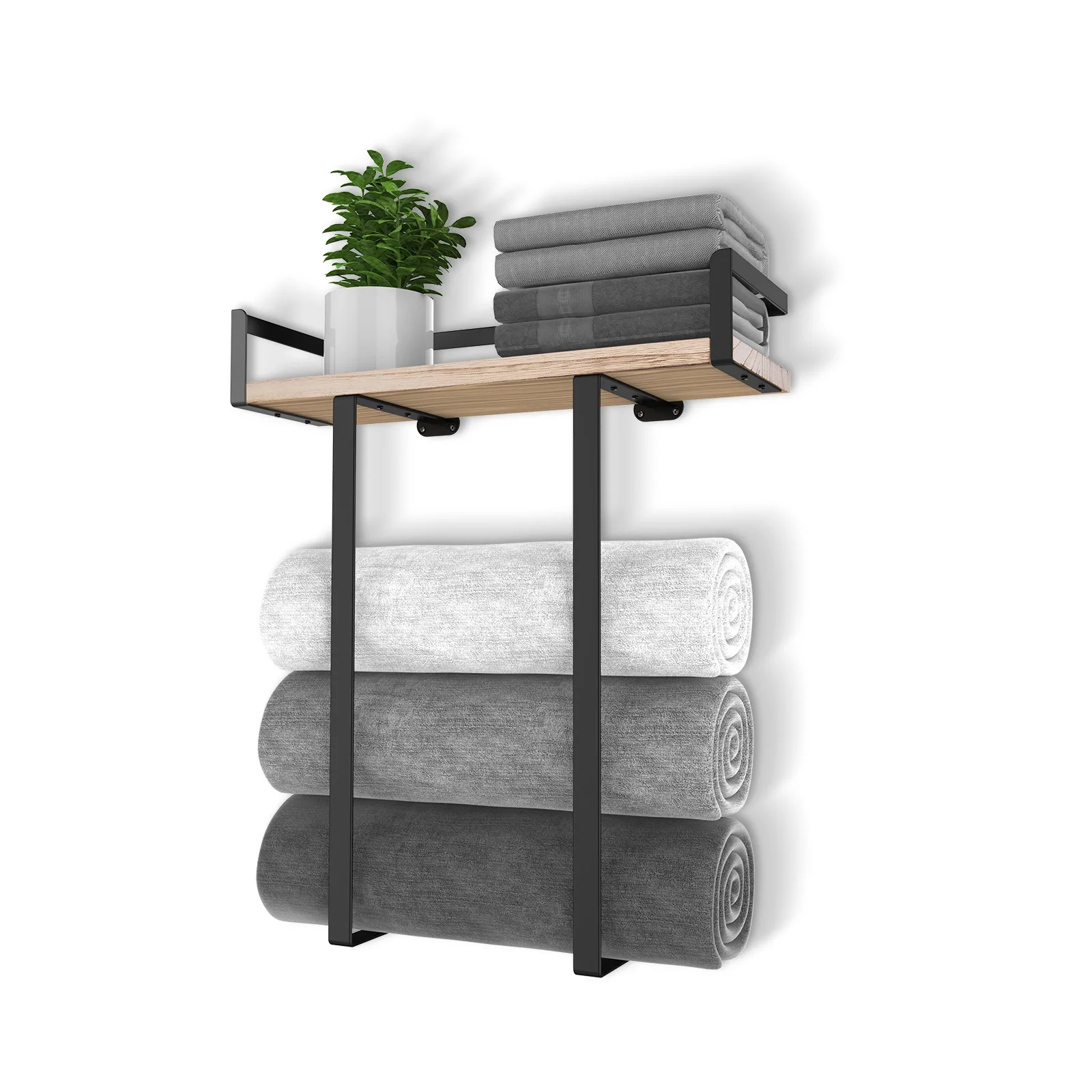 

Wall Mounted Towel Rack - No Drill Bathroom Organizer with Removable Bars, Multi-Function Shelf for Bathroom & Shower