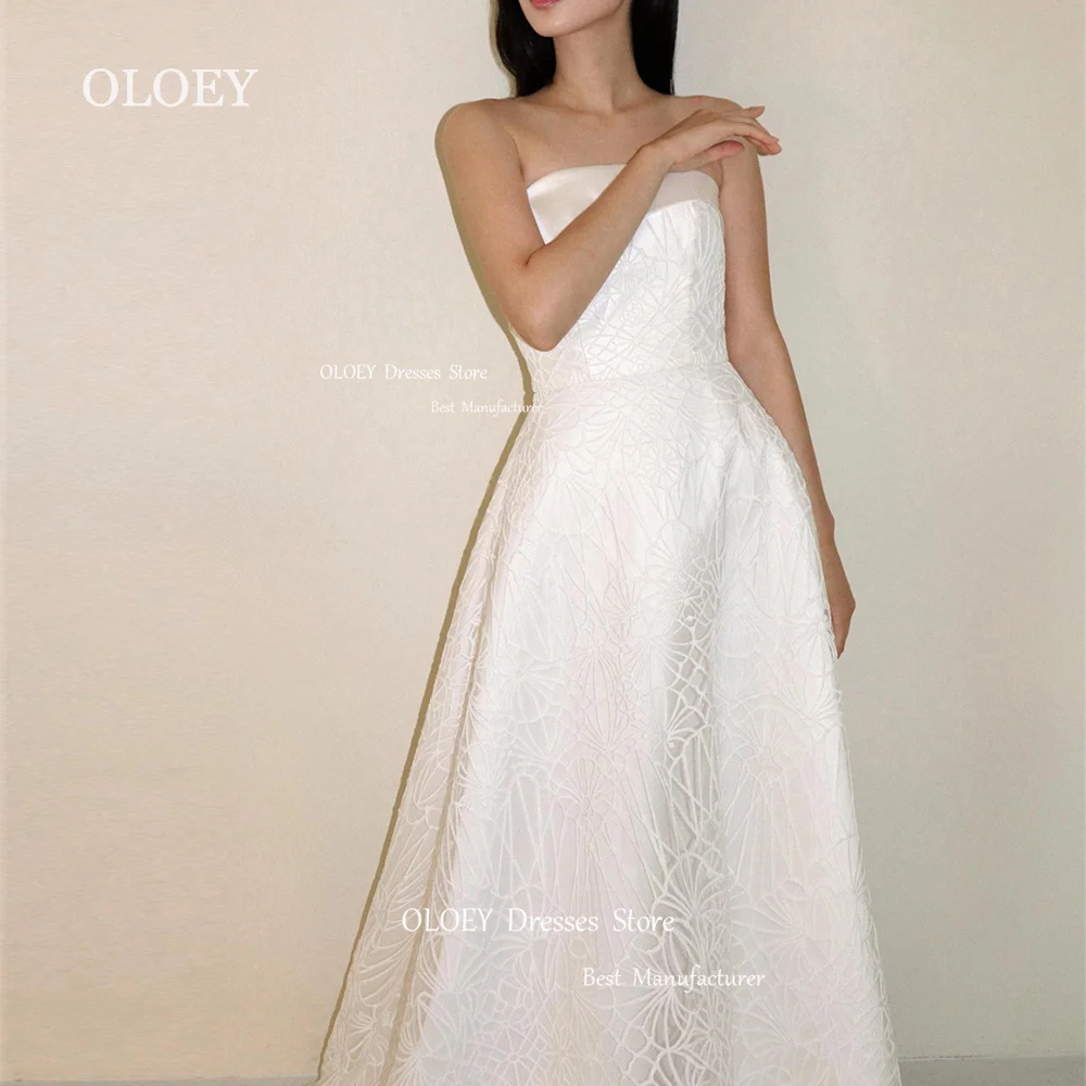 OLOEY-vestido de novia elegante de encaje de marfil, traje de novia sin tirantes, longitud hasta el suelo, hecho a medida