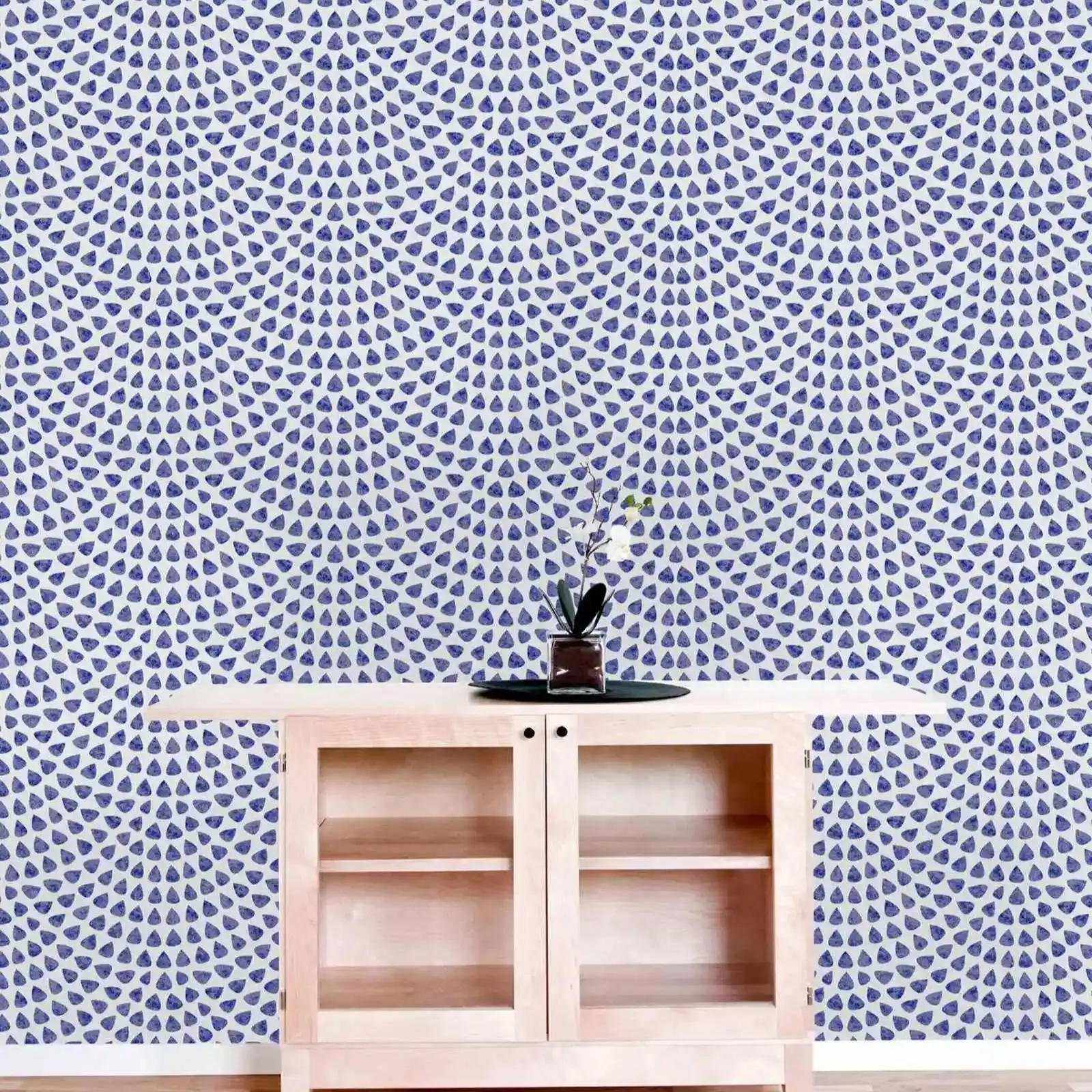 Blue drop-shaped Wallpaper ,Blue  Fish Scale Wall Paper Mural,Peel and Stick  Wall Papers  Roll  On White Background