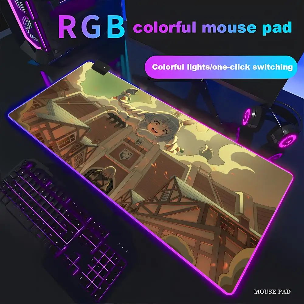

Uruha Rushia Hololive Mouse Pad Animation Games Beautiful RGB Gaming HD Gamer Large LED Light XXL PC Computer pad Non-slip Decor