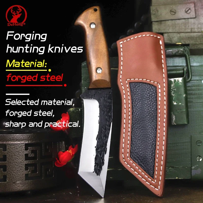 

Japanese D2 steel hand forged sharp square head outdoor tactical straight jungle hunting knife self-defense rescue knife