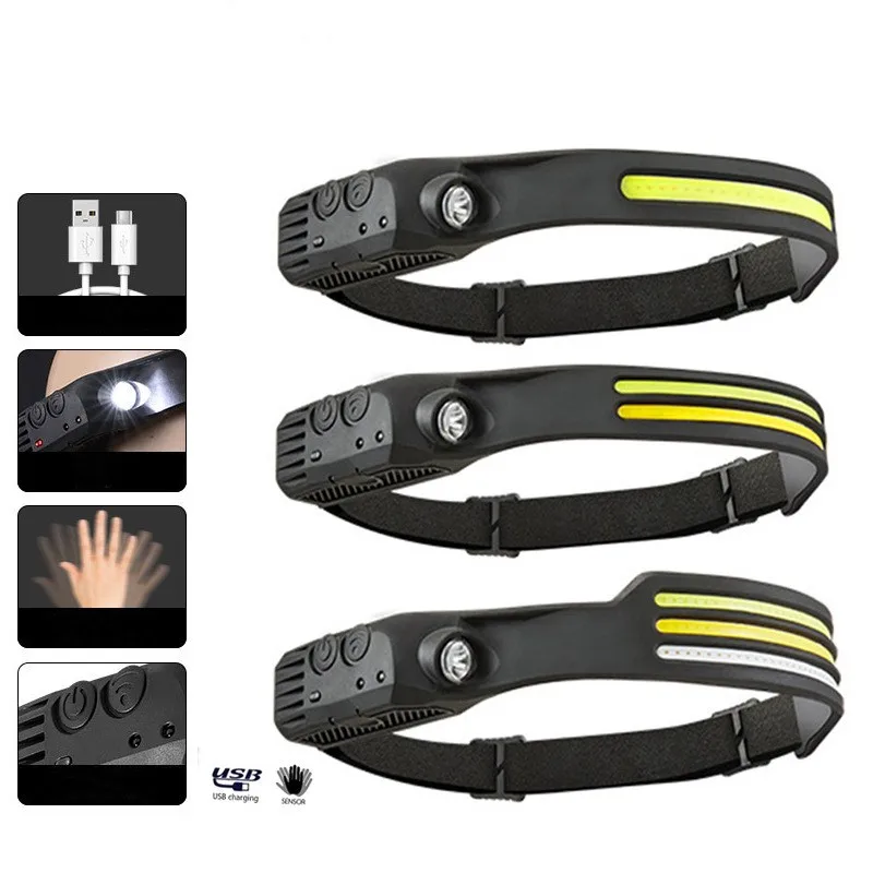 Linterna Frontal de Inducción para Viajes, Pulsera Portátil, Acampar, Faro de Sensor, Recargable, Resistente al Agua