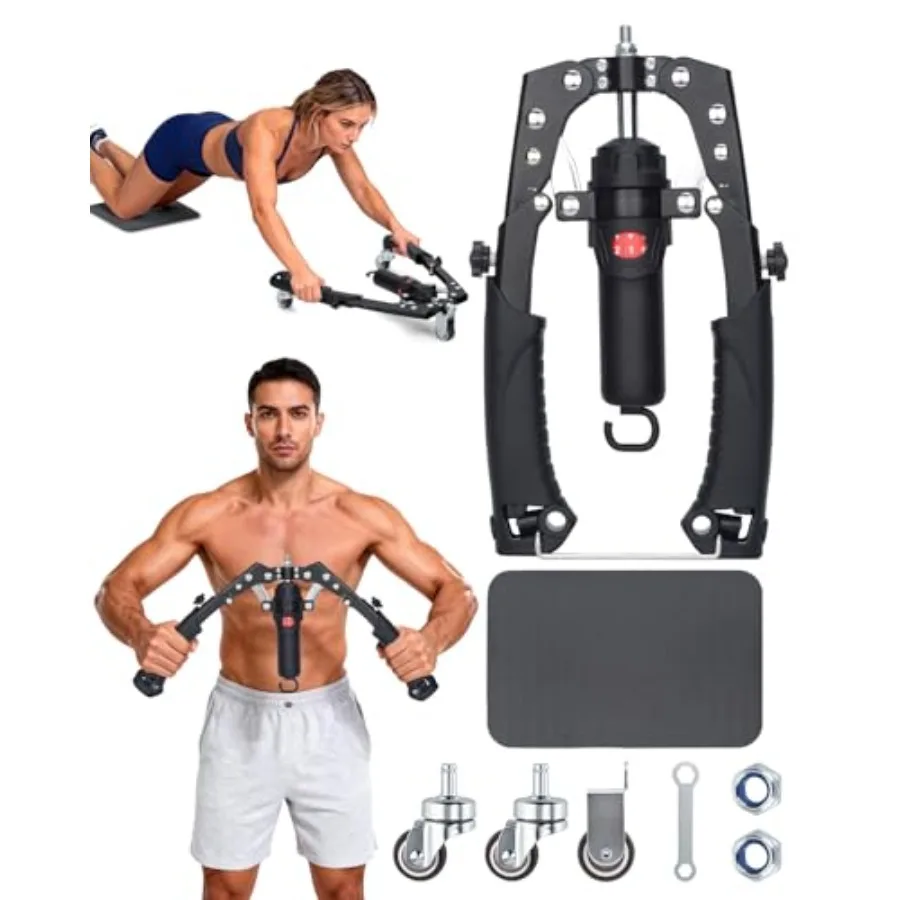 

2-in-1 Arm Trainer with AB Roller Wheels Enhanced Hydraulic Power Twister for Arm Chest Core Full Body Workout 22-440LBS Adjust