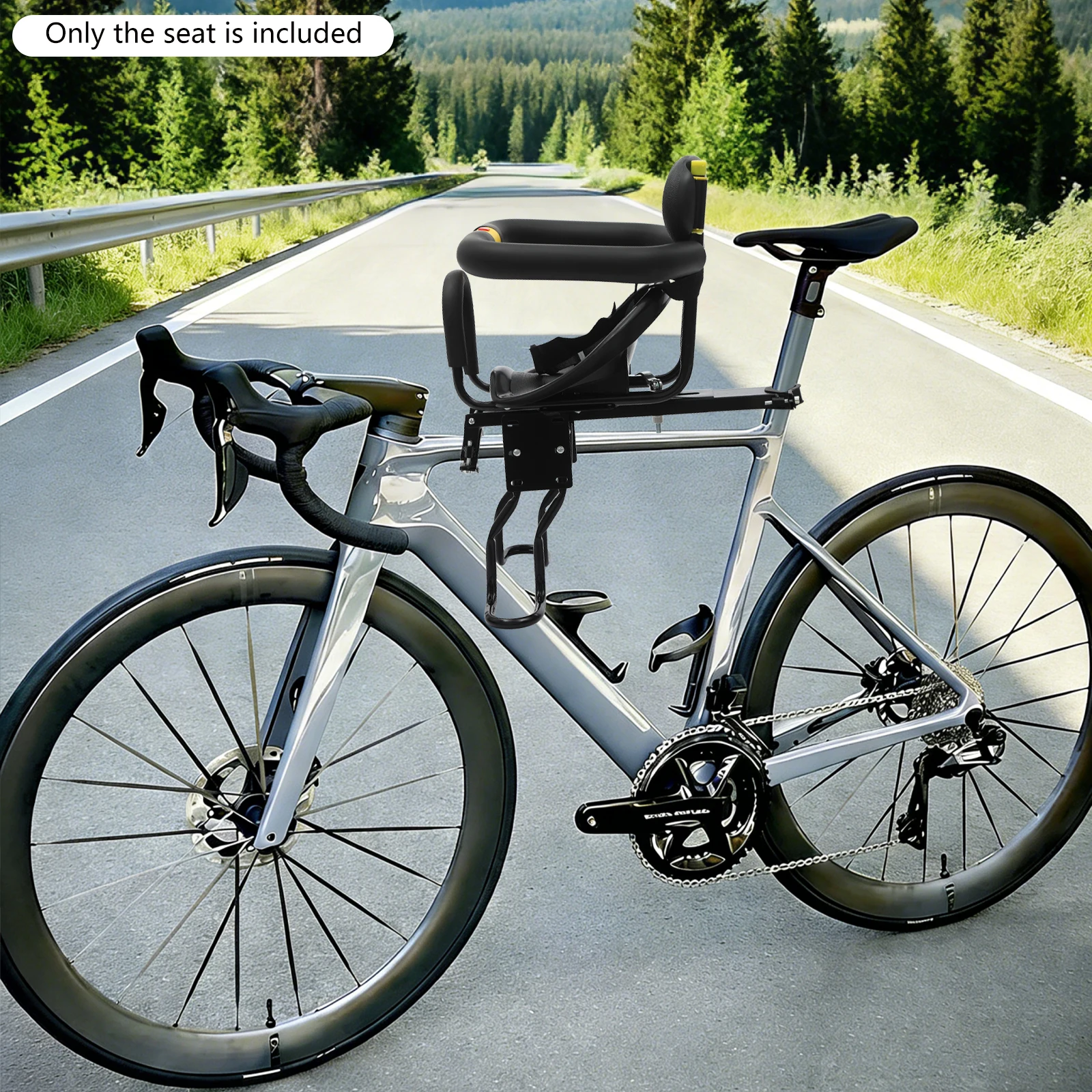 

Portable Black Front Child Seat Secure Easy Install for Bike Electric Car Mountain Bike Safety Harness Comfortable Cushion