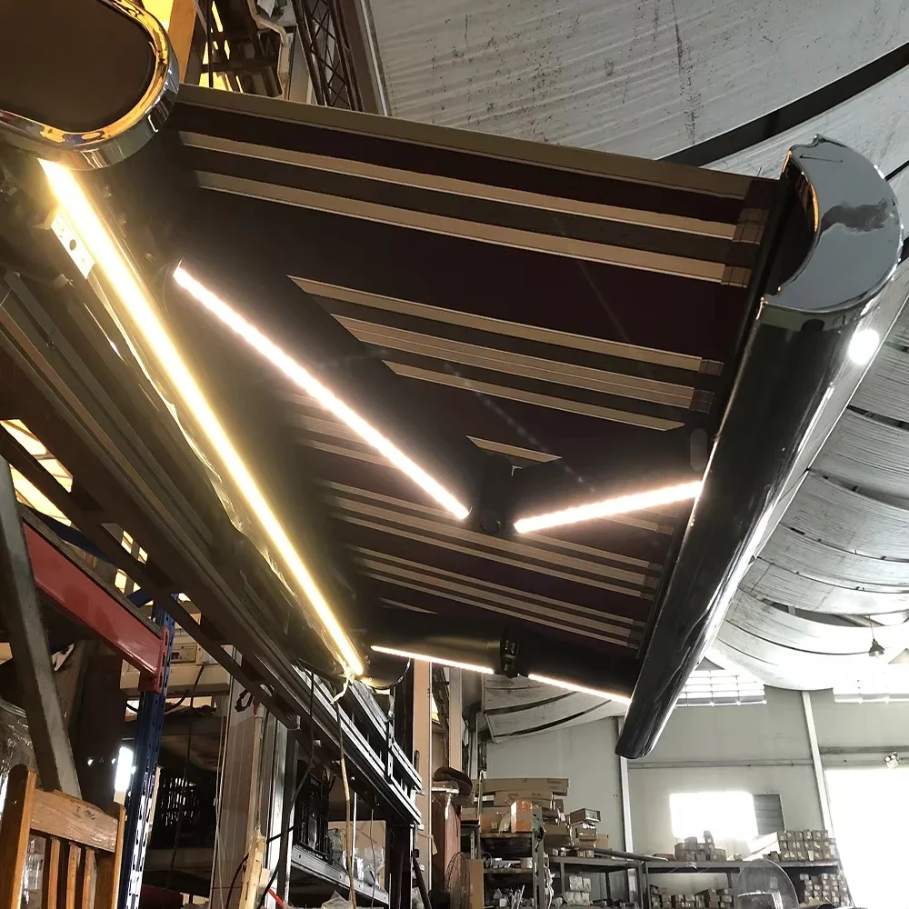 

Выдвижной автоматический электрический выдвижной тент, уличный солнцезащитный козырек, автоматический складной кассетный тент для патио со световой полосой