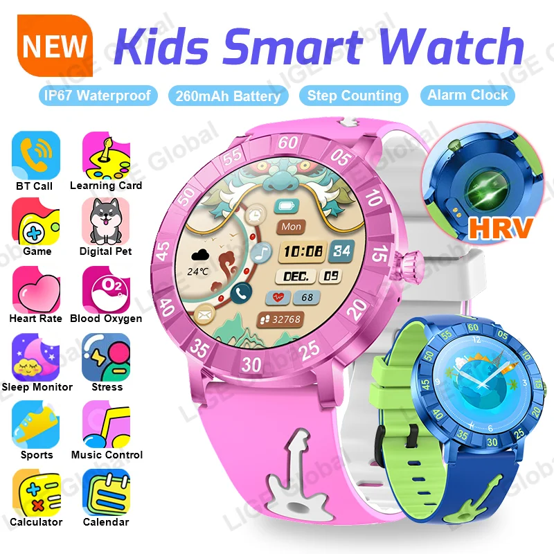 

Детские умные часы LIGE для обучения, детские умные часы с играми-головоломками, IP67, водонепроницаемые, с монитором здоровья, для мальчиков и девочек, подарок