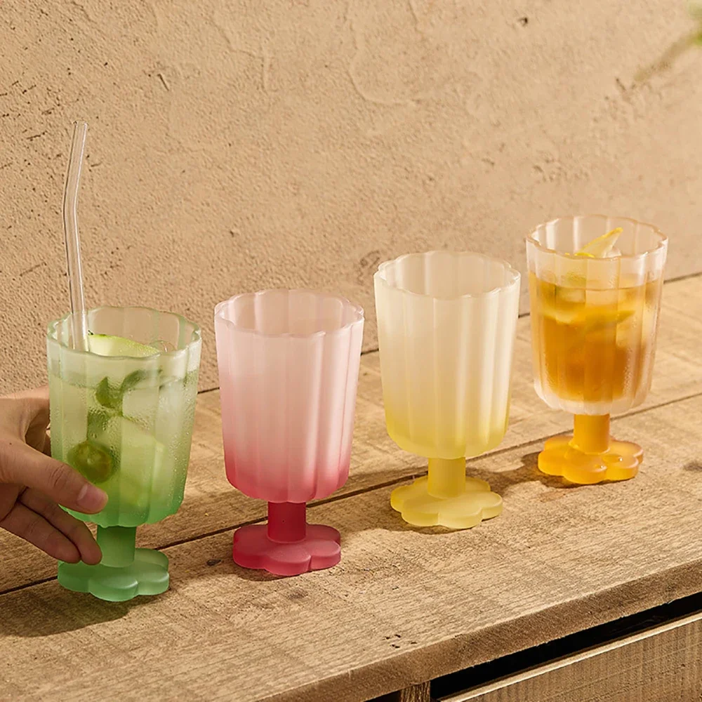 Multi Color Floral Shape Glass Cups High Grade Frosted Restaurant Homehold Drinkware Cocktail Ice Juice Ice-Cream Glasses