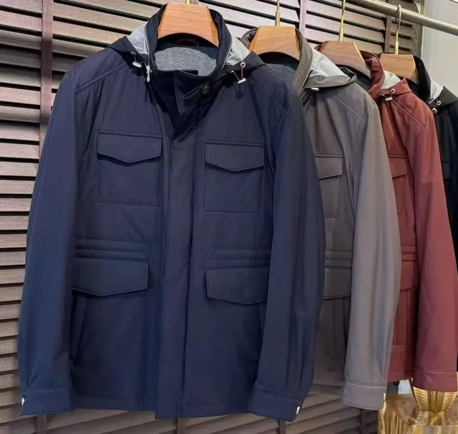 Ropa de hombre italiana BC 25, otoño e invierno, nueva moda, chaqueta informal con cuello levantado, abrigo largo de negocios estilo dinero viejo para hombre