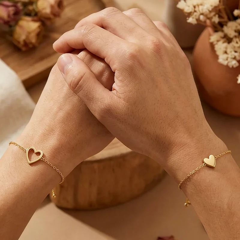 Mothers Day Gift For Mom Love Heart Bracelet Set Stainless Steel Gold Silver Plated Jewelry For Beloved Mom