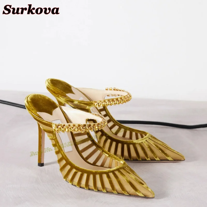 2024 New Summer Breathable High Heels Fashionable Outdoor Wear Pointed Stiletto Slippers Versatile Hollow Dress Women\'S Shoes 43