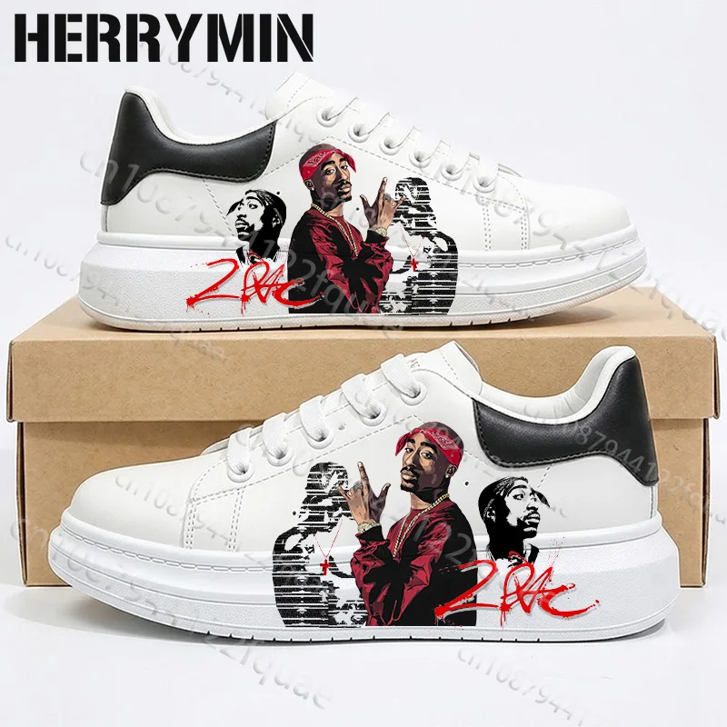 Picture 3: New Hot Rapper 2Pac Men's Lace Up Running Shoes Exclusive Print Design Unisex Adult Couple White Shoes Man Woman Size 35-44