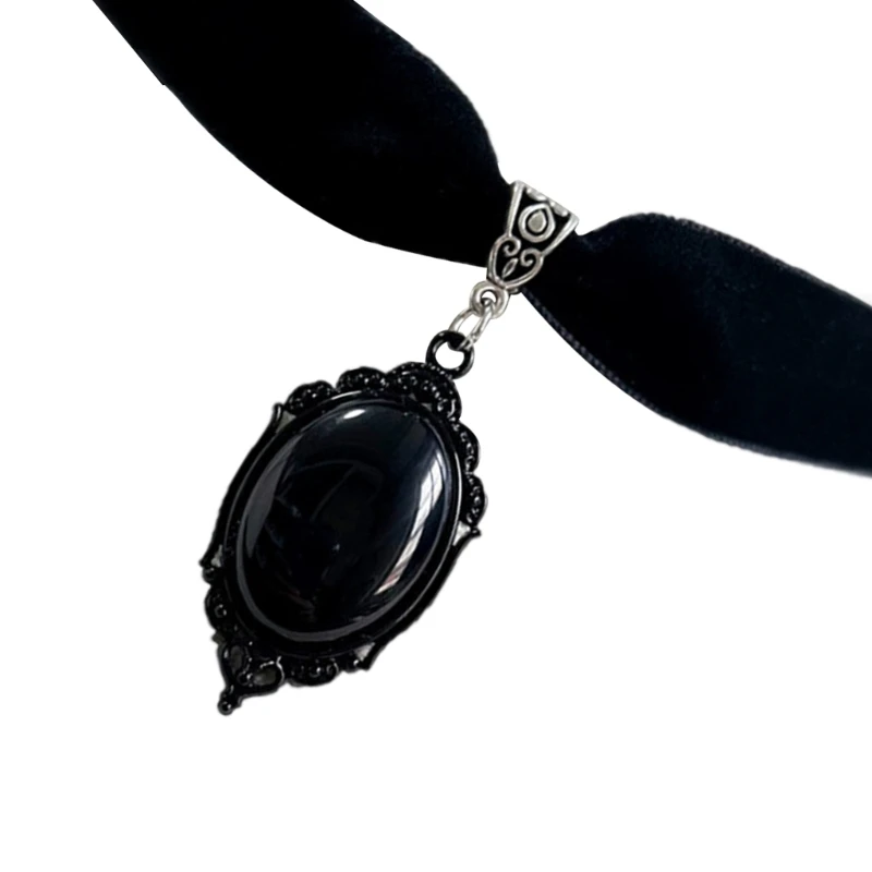 652F Gothic Vintage Embossed Charm Choker For Women Fashion Black Velvet Necklace Mystery Pagan Witch Jewelry Girl Gift