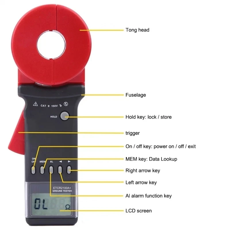 ETCR2100C  ETCR2100  ETCR2100A  Clamp Earth Resistance Tester 0.01-1200Ω  Non Contact  Ground Impedance Measure Device Data Hold