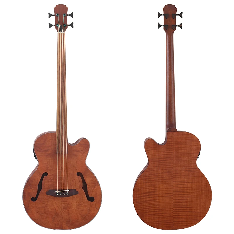Black 4 string Electric Acoustic Bass Guitar43 inch High Gloss Full Sapele Wood Folk Bass Guitar With EQ