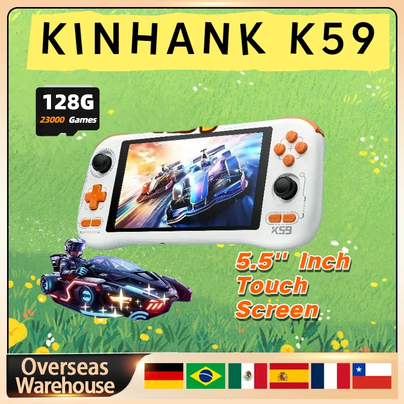 

Портативная игровая консоль KINHANK K59 в стиле ретро, Android 14, 27000+ игр, 50+ эмуляторов, 5.5-дюймовый сенсорный экран, джойстик с датчиком Холла, 5000 мАч