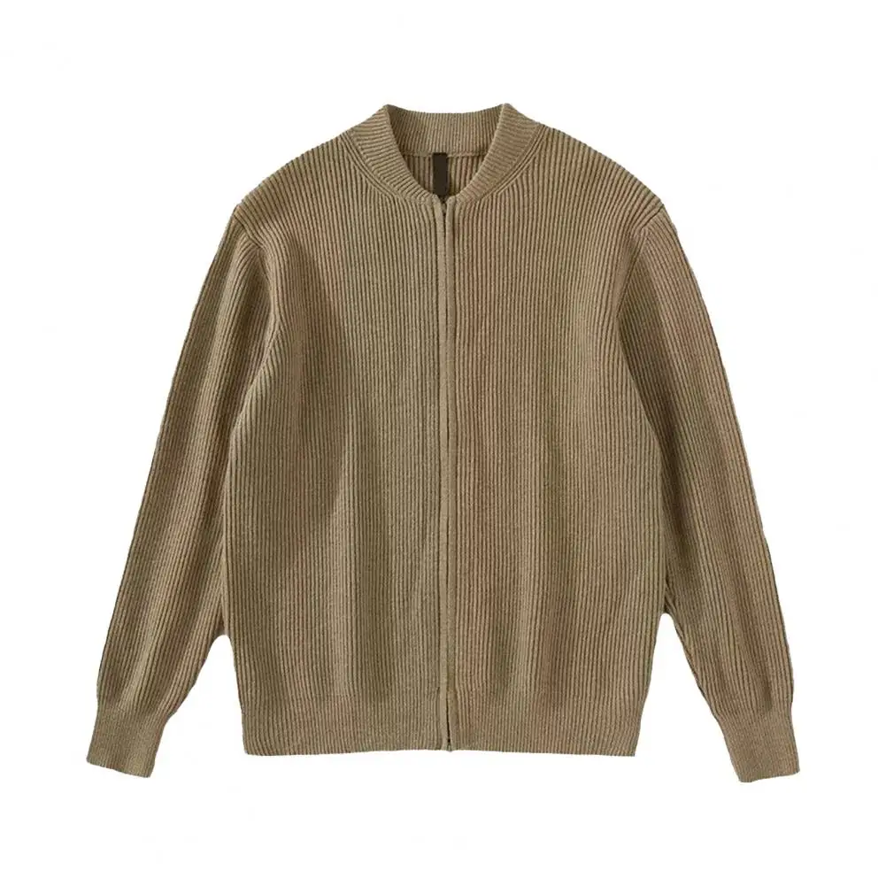 

Knitted Sweater Men's Zipper Closure Knit Sweater Coat with Elastic Long Sleeves Casual Cardigan for Daily Wear School Mid