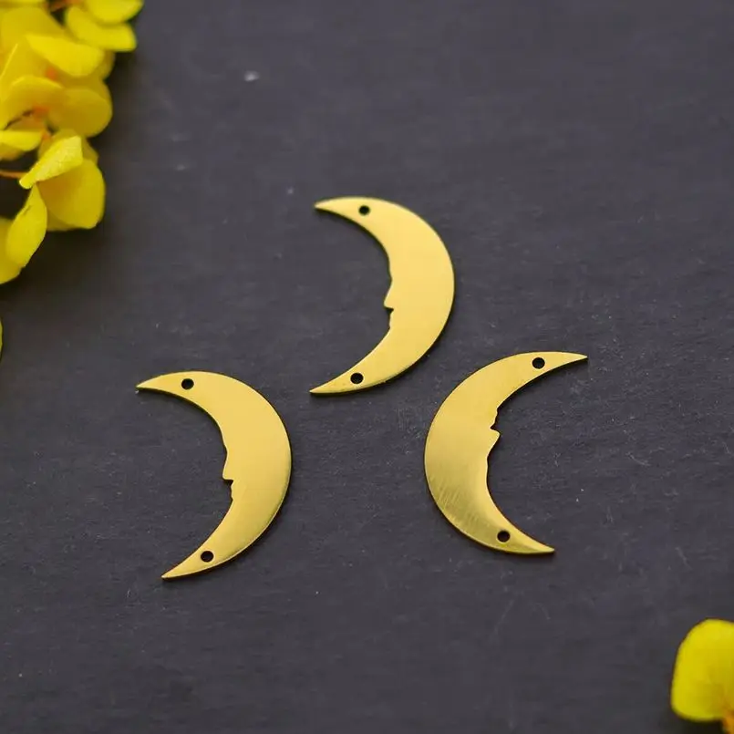 3 Stück Halbmond-Anhänger-Charms für Schmuckherstellung, Armbänder, Halsketten, Edelstahl, Mond, Gold/Silber, Farbe, handgefertigt, DIY-Zubehör