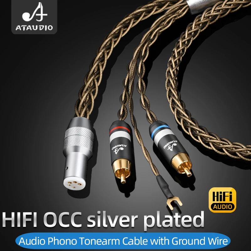 

ATAUDIO HIFI OCC silver plated Cable 5 Pin DIN & RCA Phono Turntables Analog Cable with Ground cable