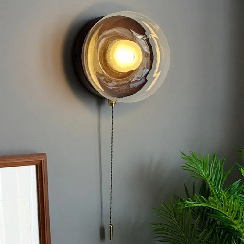 Medieval style wall lamp living room bedroom study decorative lamp designer round with zipper switch mushroom glass wall lamp
