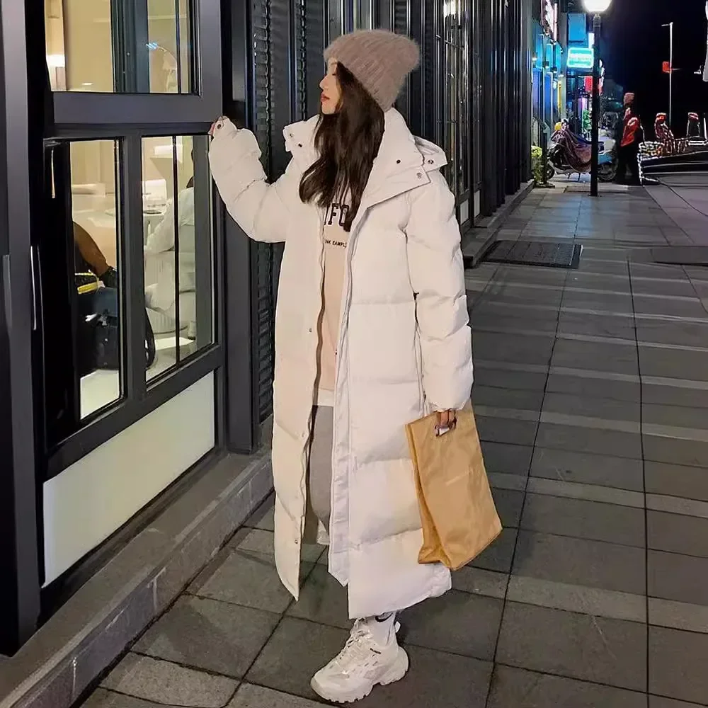 New Solid Color Long Straight Winter Coat Casual Women Parkas Clothes Hooded Stylish Winter Jacket Female Outerwear